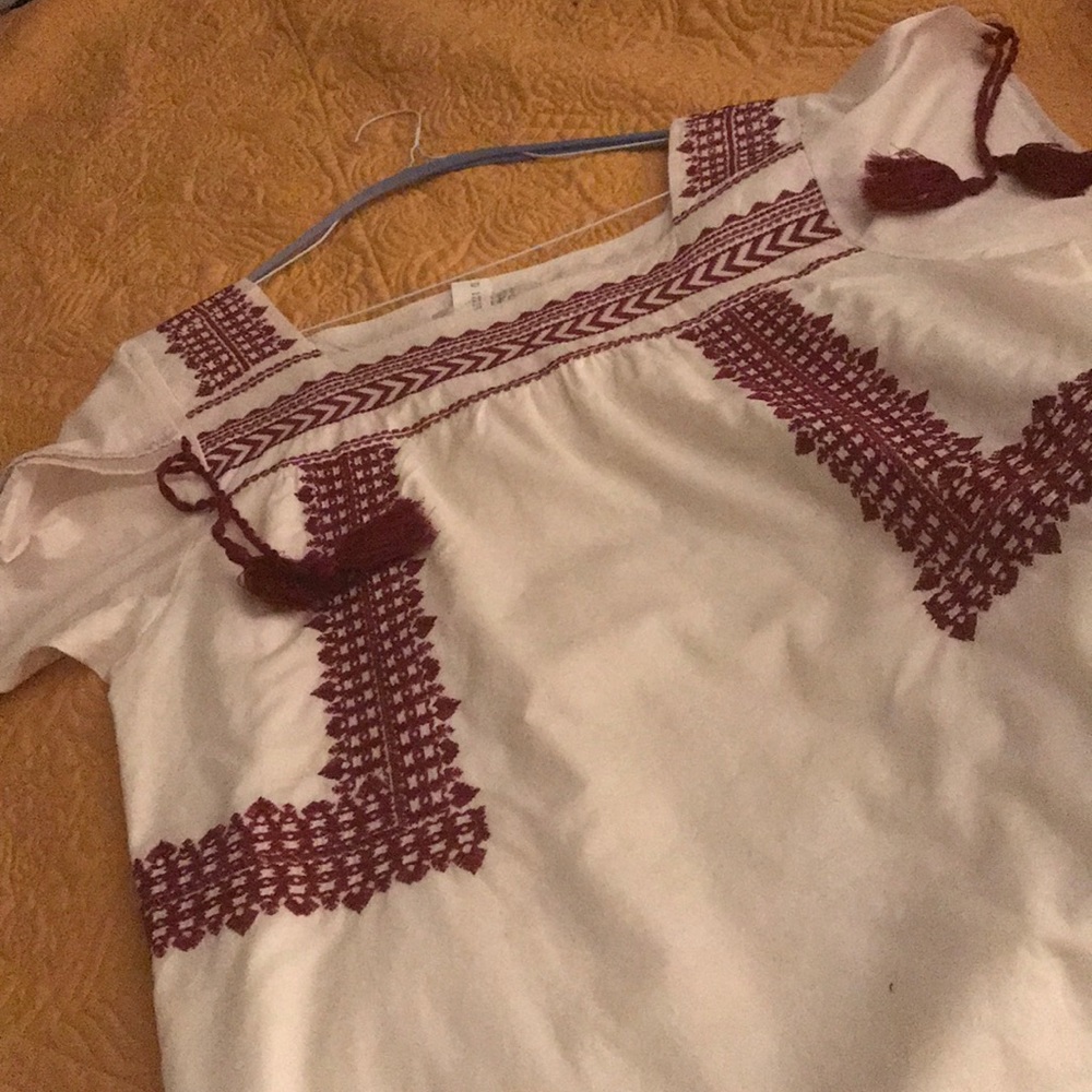 LOFT Peasant Dress Size L lined, Cream & Maroon